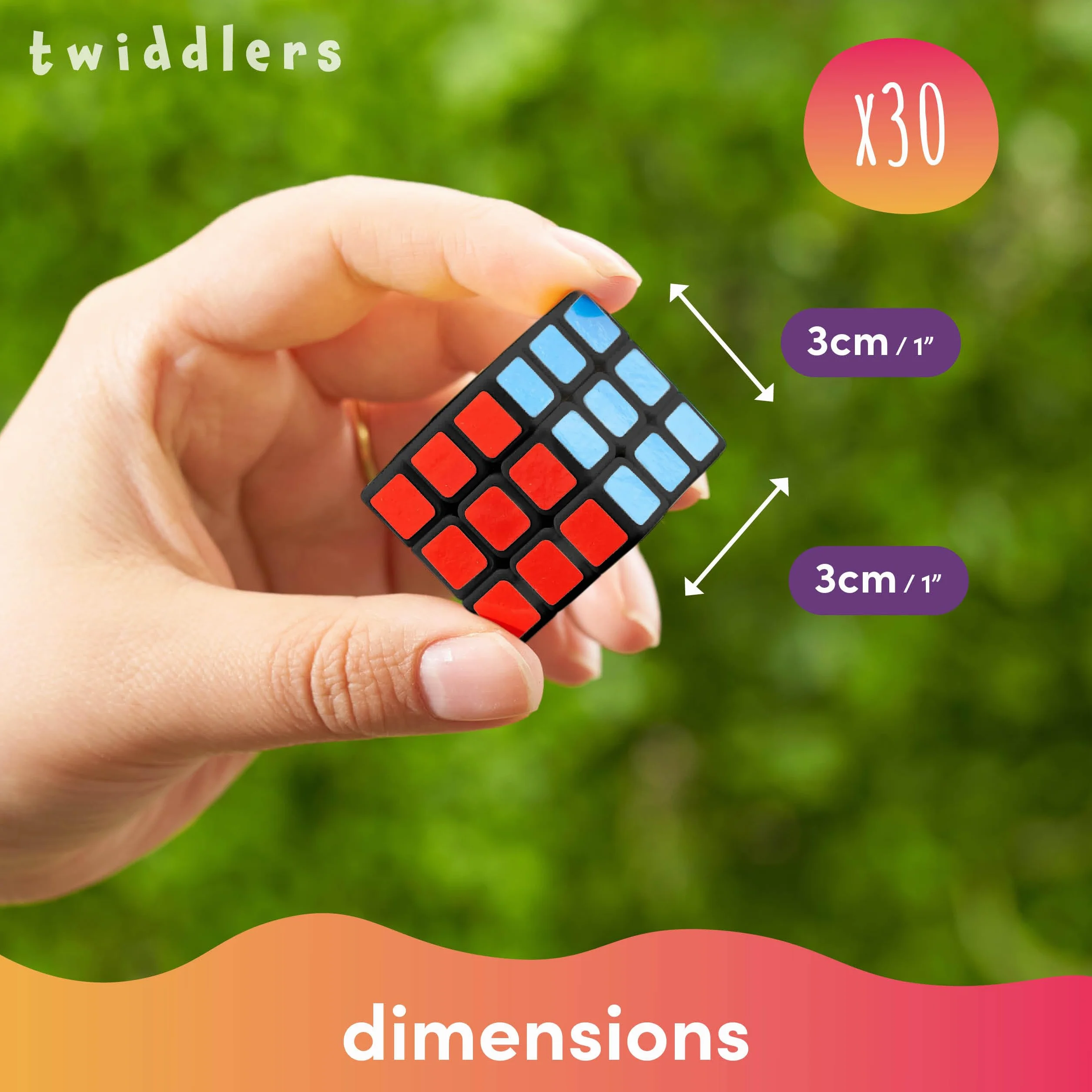 THE TWIDDLERS - 30 Mini Rompecabezas Speed Cube Fidget Toys, 3x3 Mini Juegos para Llenar Bolsas de Fiesta para Niños, Rompecabezas Multipack Premios para Aulas - 3cm