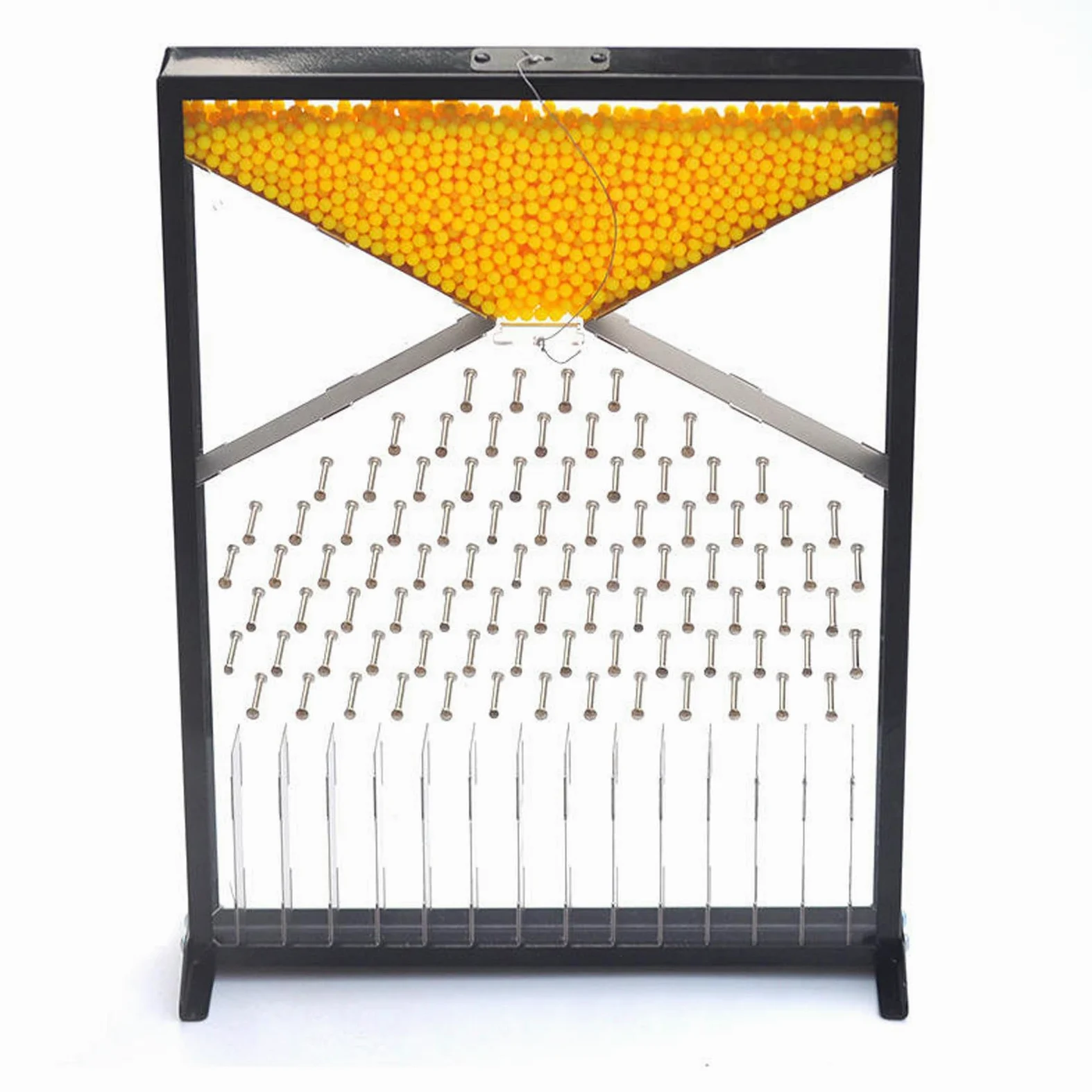 Modelo Experimental de la Placa de Galton, Modelo de distribución Normal con Divisor, para Demostrar leyes estadísticas, Velocidad Molecular del Gas.