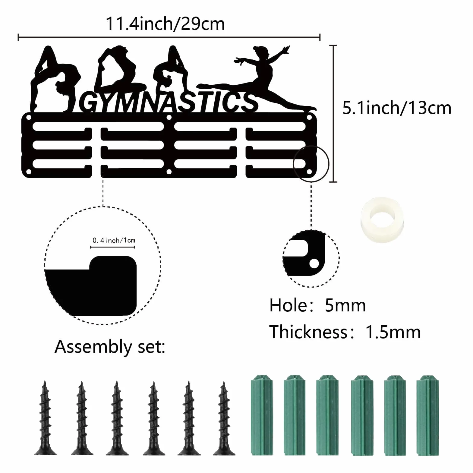 CREATCABIN Soporte Medallas Gimnasia Colgador 3 Línea Capacidad 40 Medallas 29x13 cm Negro