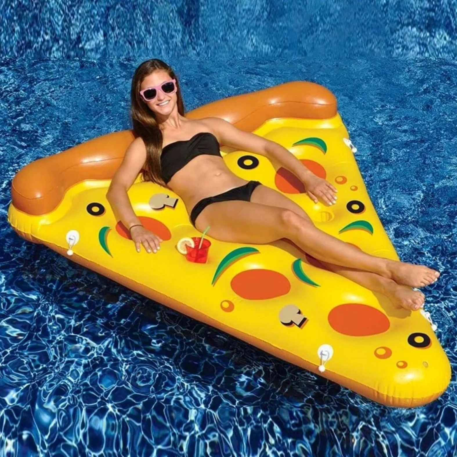 Colchoneta Piscina Adultos - Flotador Piscina Hinchables con Portavasos, Flotador Inflable Pizza Grande Flotador Hinchable de Bronceado para Piscina Playa Fiestas Verano