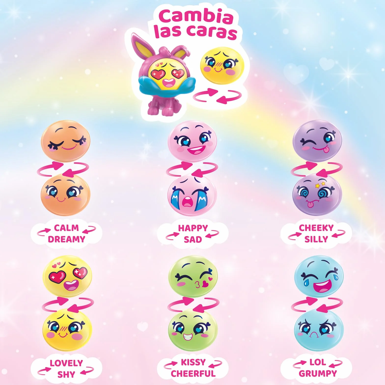 MOJIPOPS Rainbow Series – One Pack. Caja con 24 sobres con figuras coleccionables. Cada sobre Contiene 1 Mojipop sorpresa y 1 Checklist