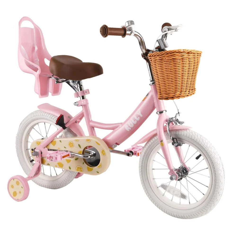 RULLY Bicicleta Infantil Fruit de 12, 14, 16 Pulgadas para Niñas de 2 a 7 Años – Bicicleta para Niñas con Ruedas de Apoyo, Cesta y Silla para Muñecas