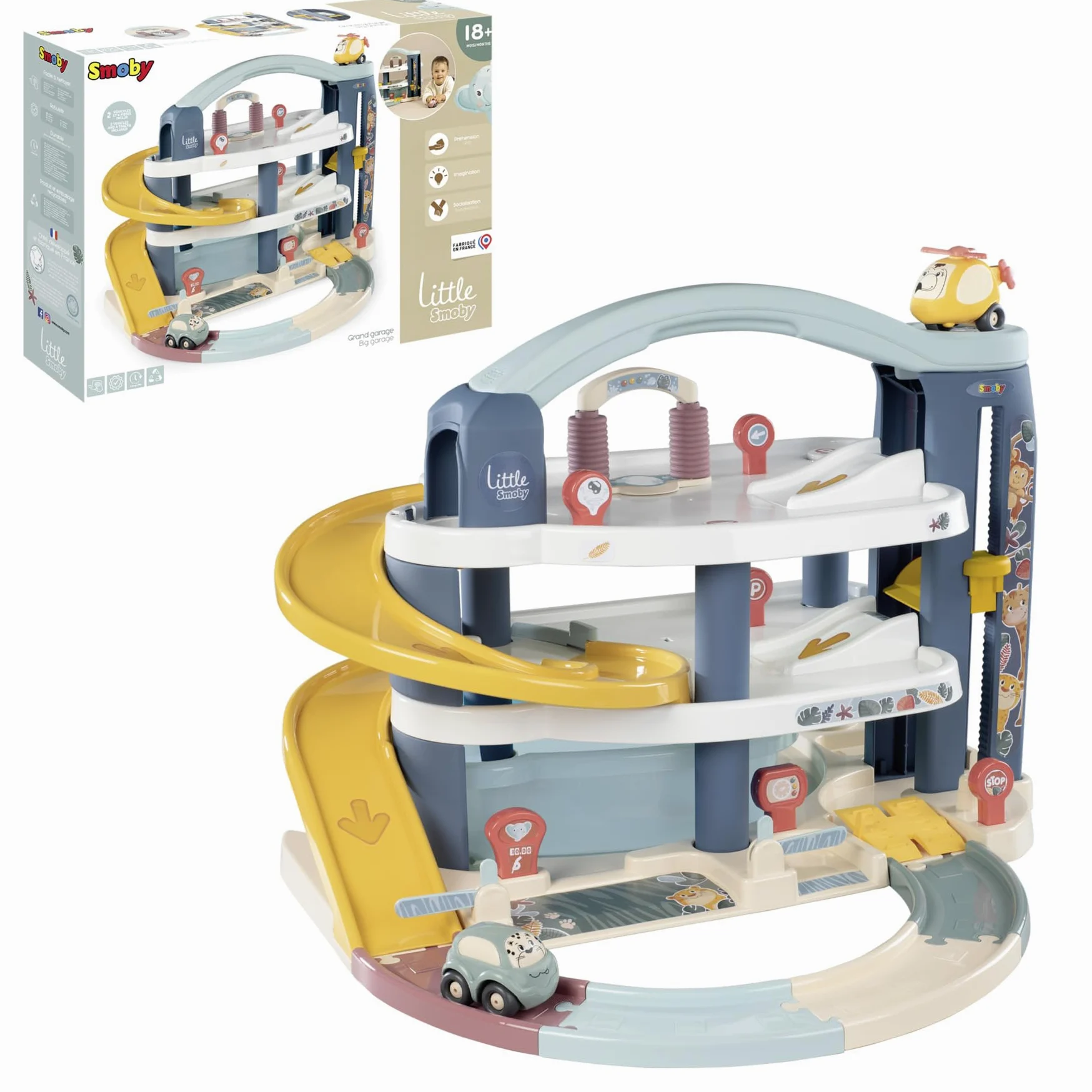 Little Smoby Garaje Grande 3 Niveles, Coche y helicopteros incluidos (7600140203)