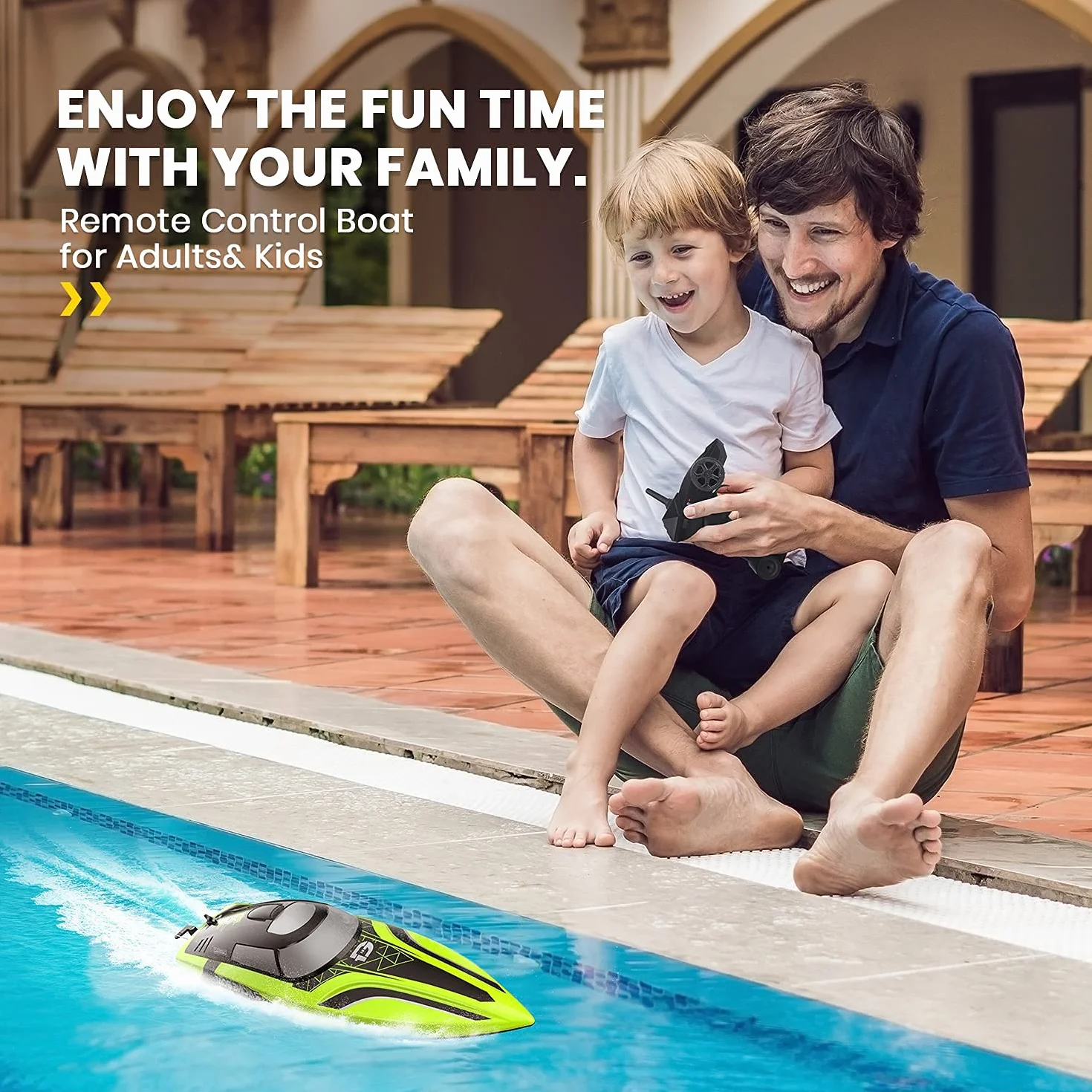 DEERC Barco RC con luz LED, más de 30 Minutos, para Piscinas y Lagos más de 20 mph, Barcos de Carreras de 2,4 GHz, 2 baterías, Juguetes de Piscina para niños, embarcaciones controladas por Radio