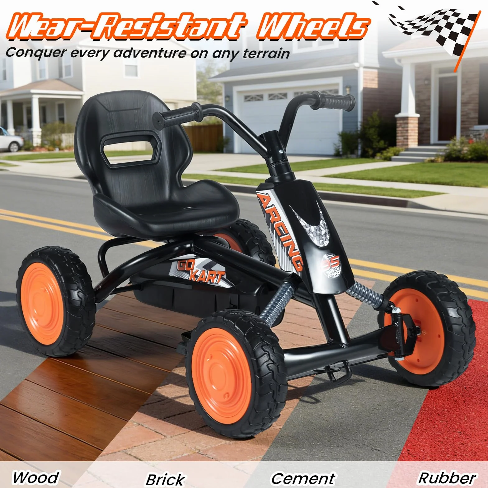 FANTASK Niños Gokart con Pedal, Asiento Ajustable, Marcha adelante y atrás, soporta hasta 30 kg, Coche de Pedal Exterior para niños y niñas a Partir de 3 años (Negro)