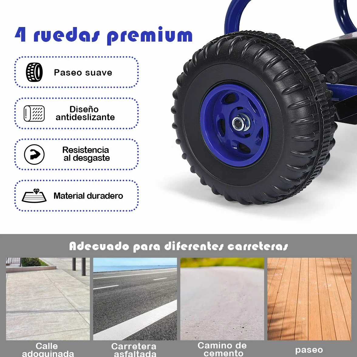 COSTWAY Go Kart de Pedales para Niños con 4 Ruedas Antideslizantes Asiento Envolvente y Freno de Mano, para Niños y Niñas (Azul)