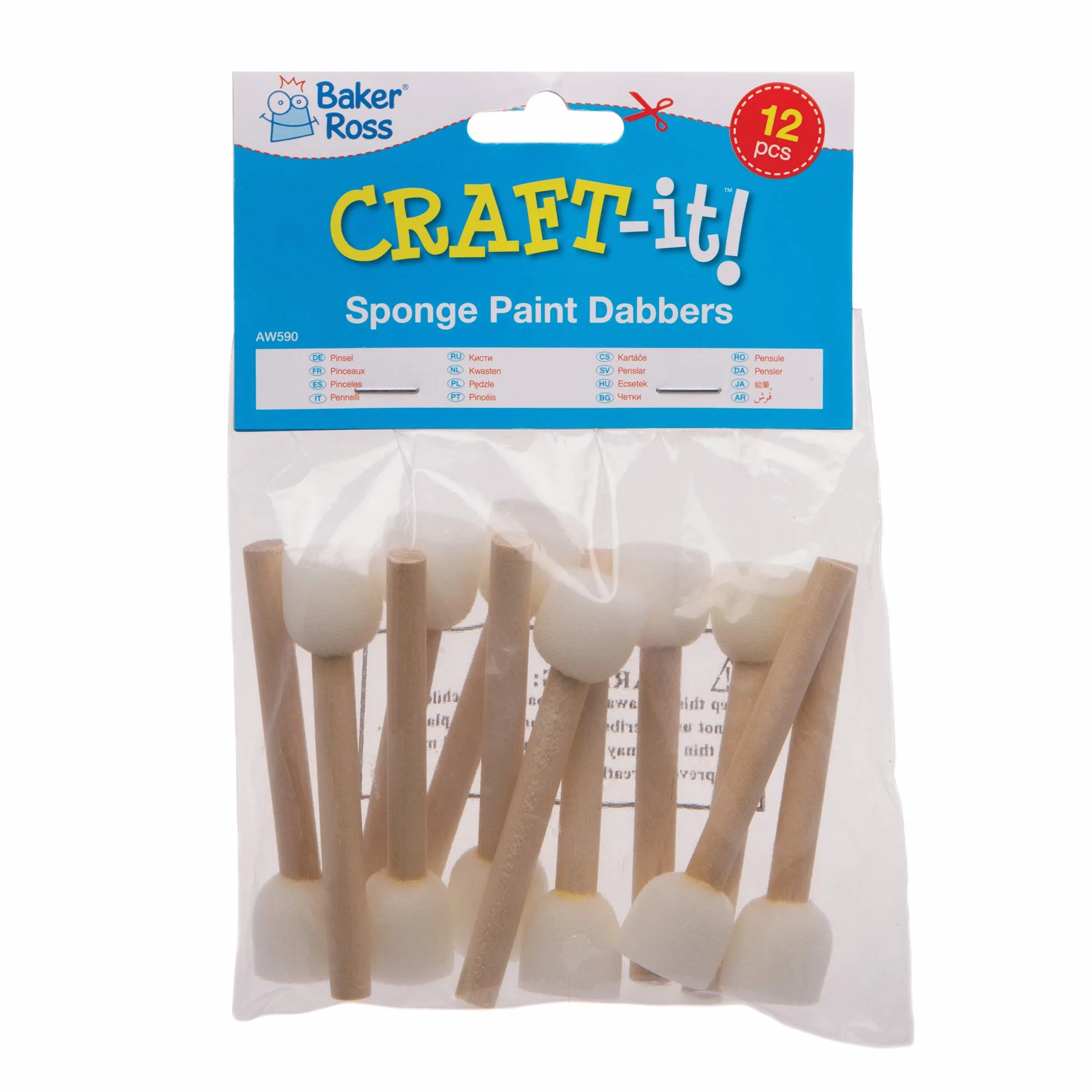 Baker Ross- Minibrocha con esponja para decoraciones (Pack de 12) - Manualidades infantiles y para bebés para pintar y estampar