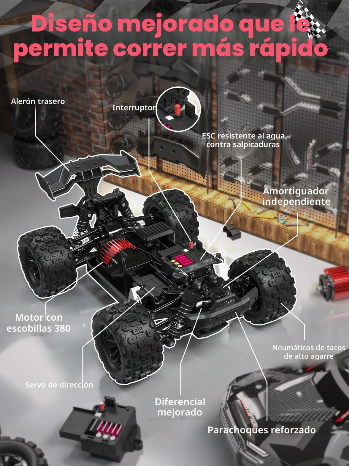 Kiztoys Coche Teledirigido - 2,4 GHz Coche RC Vehículo Todoterreno de Alta Velocidad 40 km/h Avec Lumières 1:18, 4WD Radiocontrol Buggy Crawler Controlados Juguete Regalo para Niños Adulto