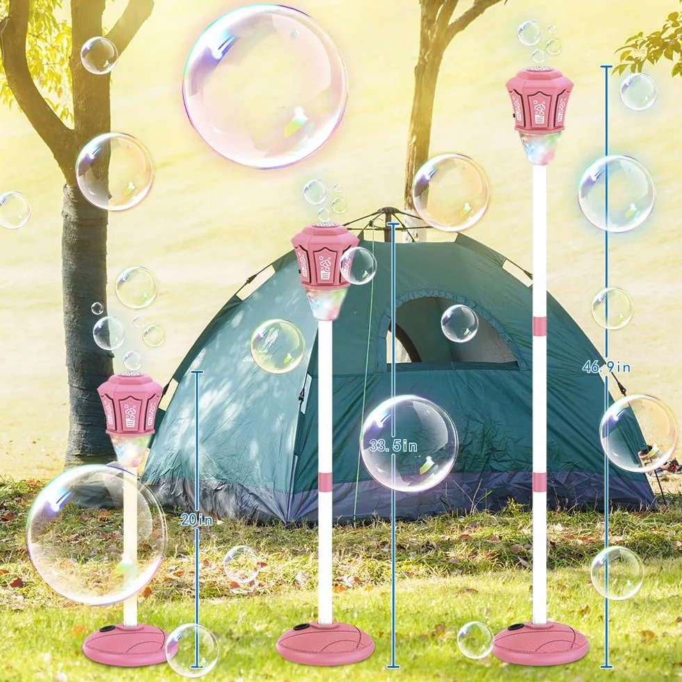 Lámpara de Jardín Bubble Torch con Luz y Música,Altura Regulable 52-115 cm,Máquina de Burbujas Recargable para Exteriores con Mando a Distancia para jardín (Rosa)