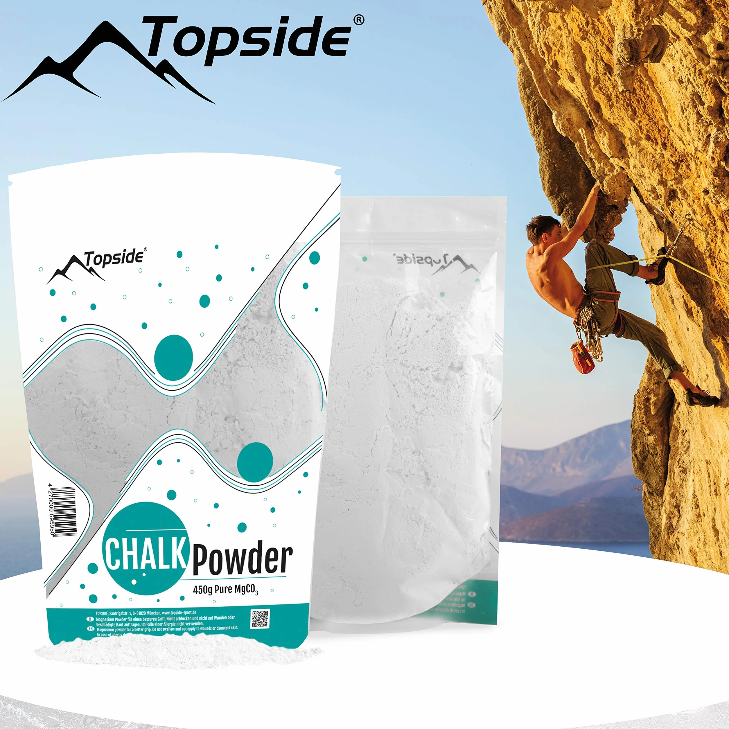 TOPSIDE Magnesio Puro en Polvo para Escalada, Crossfit, Gimnasio