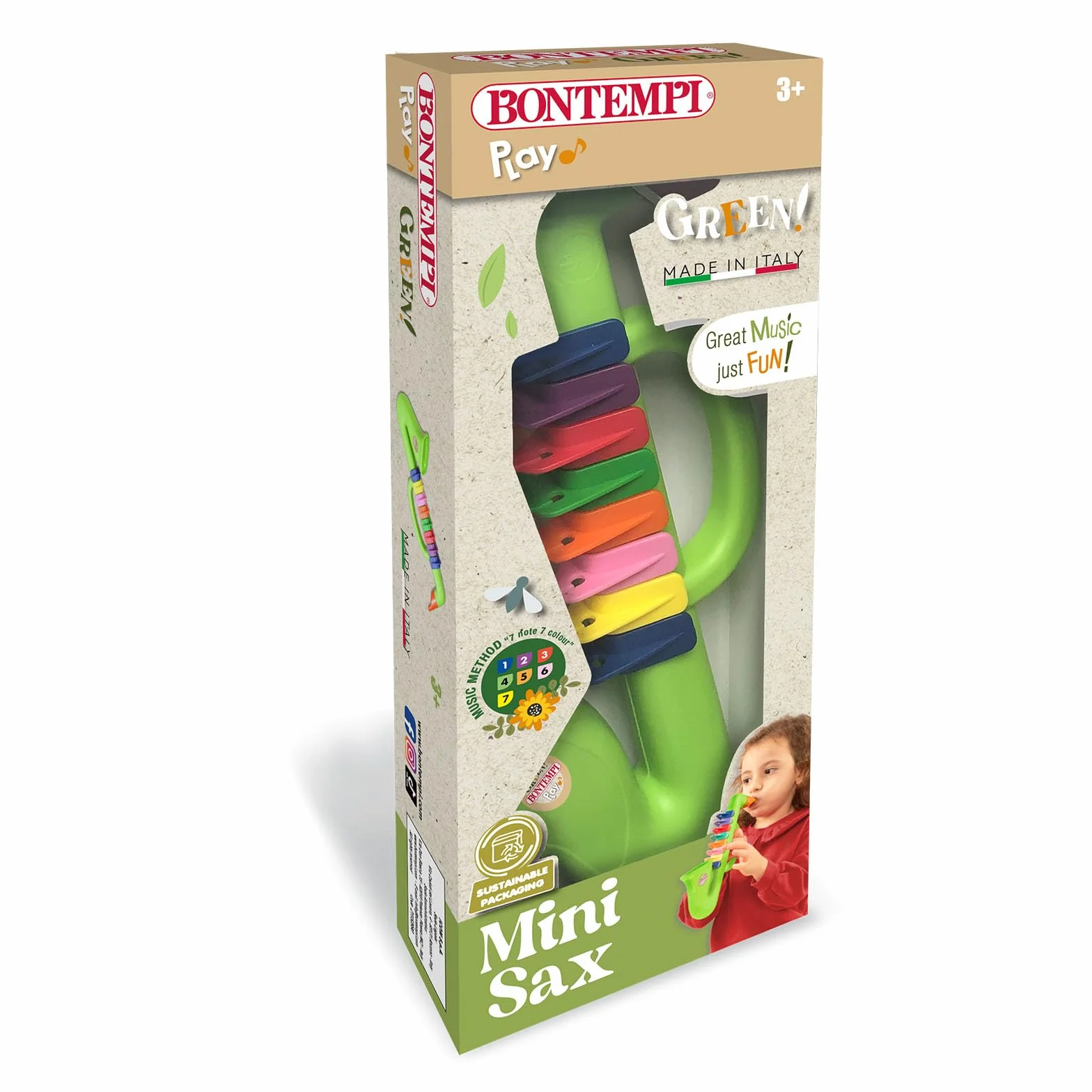 Bontempi | Saxofón de 8 Notas con Colores 280mm, Juguete Musical para Niños 3+