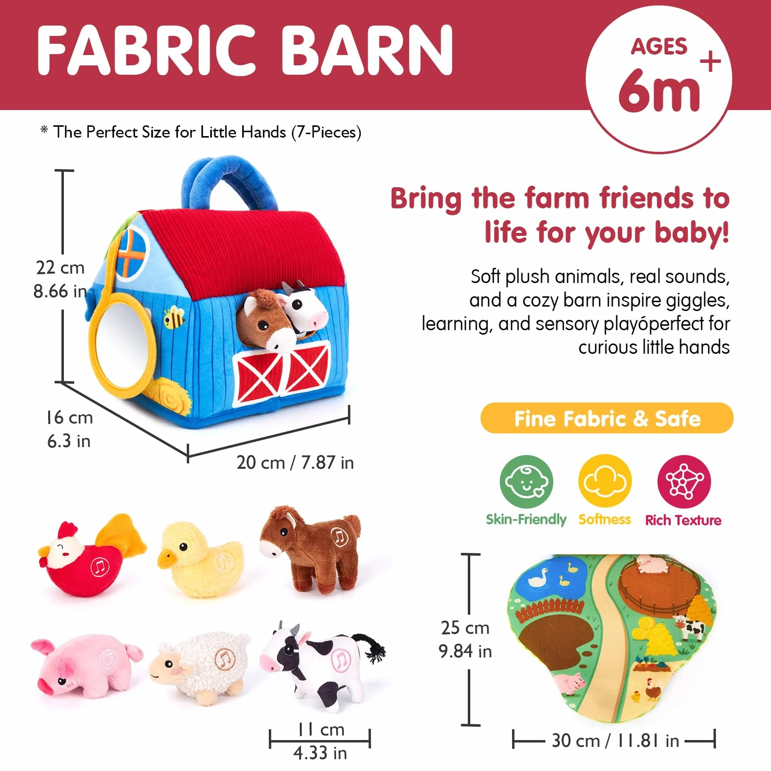 hahaland Juguetes Bebes 6-12 Meses - Granja de Peluche con 6 Animales Interactivo, Granero Plegable Blando - Montessori Juguetes Niños 1 año Regalo Bebe 6 12 18 Meses