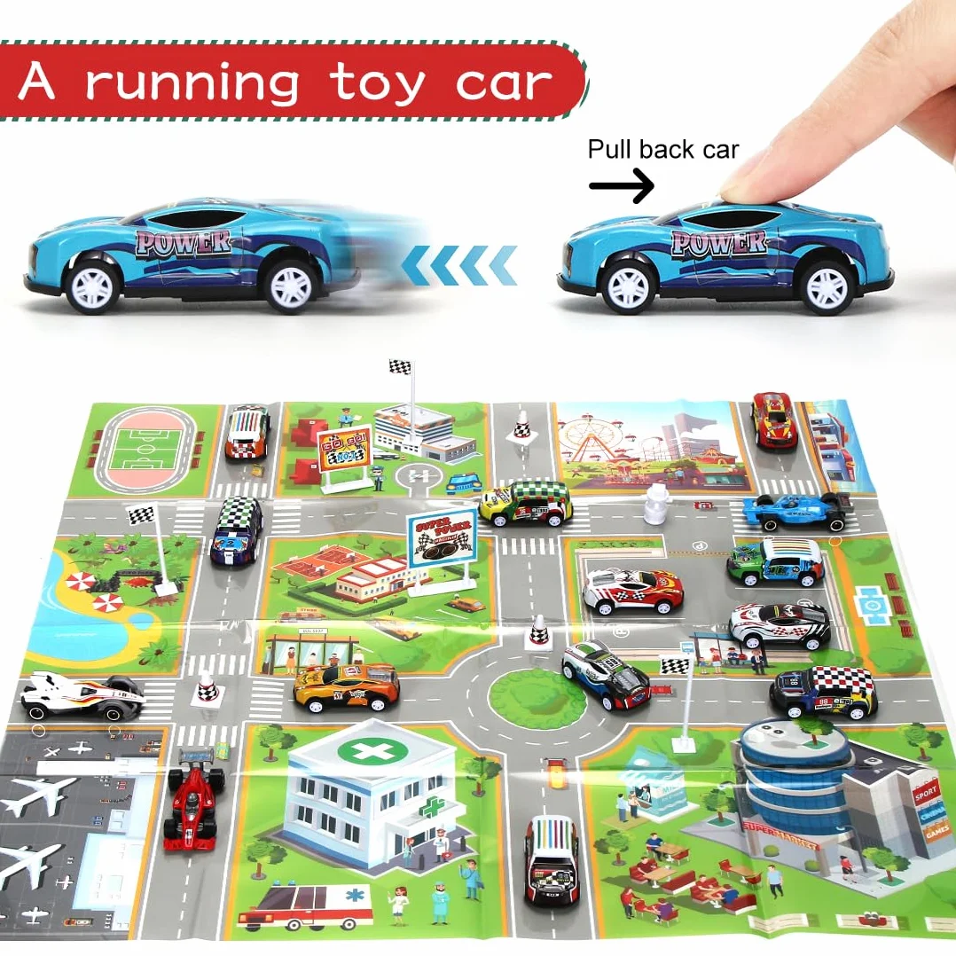Sprinlot Calendario Adviento Coches, Juguetes de Carreras con Medalla Señales de Tráfico, Calendario Adviento Niños, Calendario de Cuenta Regresiva, Navidad Regalo para Niños Niñas