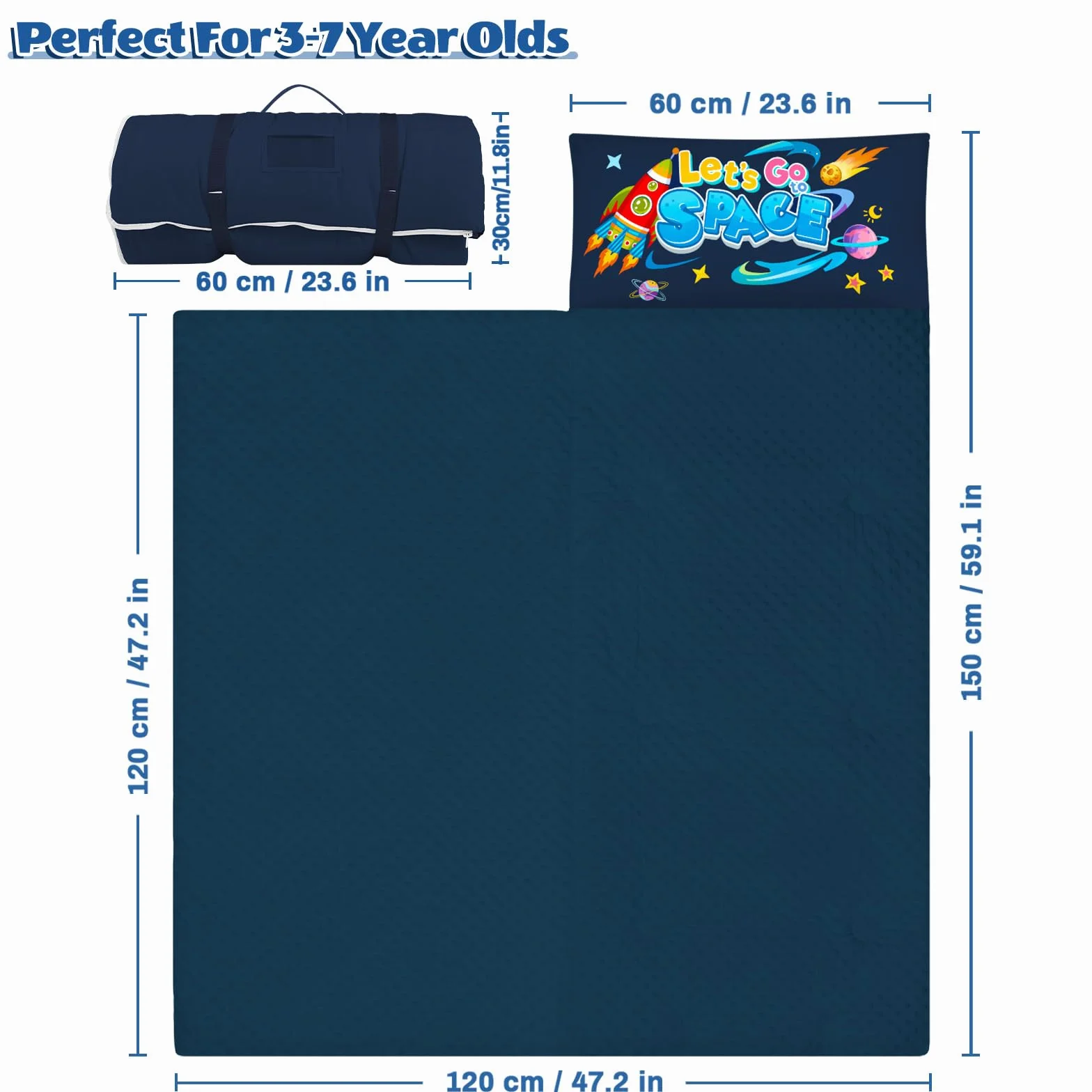 Saco de Dormir para Niños con Almohada, Tapete de Siesta para Niños y Niñas, Cálido Saco de Dormir de 150 x 60 cm, Tapete de Dormir Enrollable con Doble Cremallera