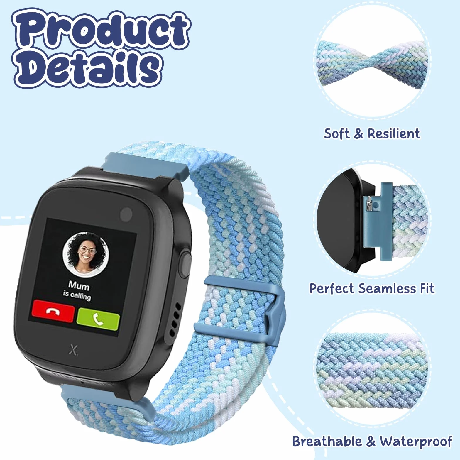 Pulsera de Nylon Tejido Magnético 16mm Compatible con Xplora X5 Play/Kidzi/XGO 2/XGO 3 Correa de Repuesto Impermeable para Niños