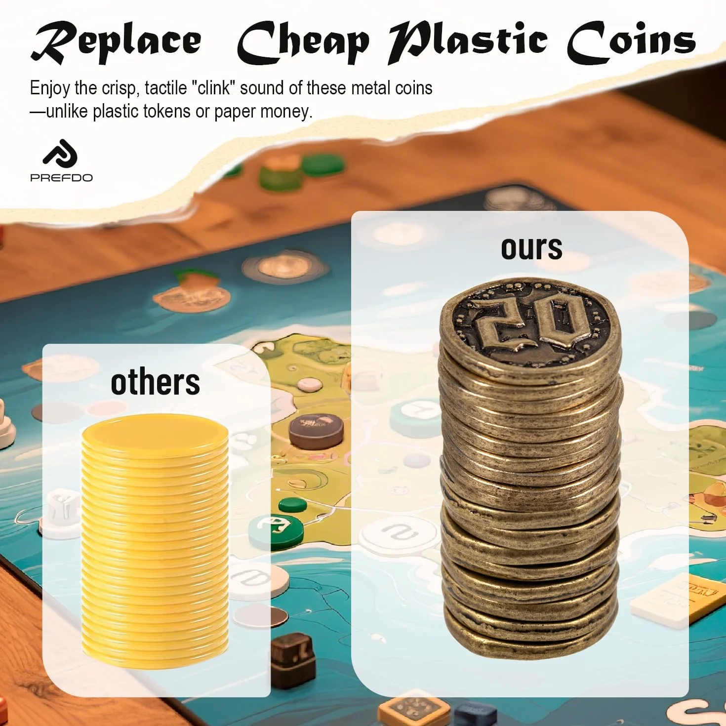Monedas de metal para juegos de mesa, 20 fichas del tesoro para póquer, RPG, juegos de mesa de estrategia, moneda de fantasía, moneda genérica resistente (bronce, valor 20 monedas)