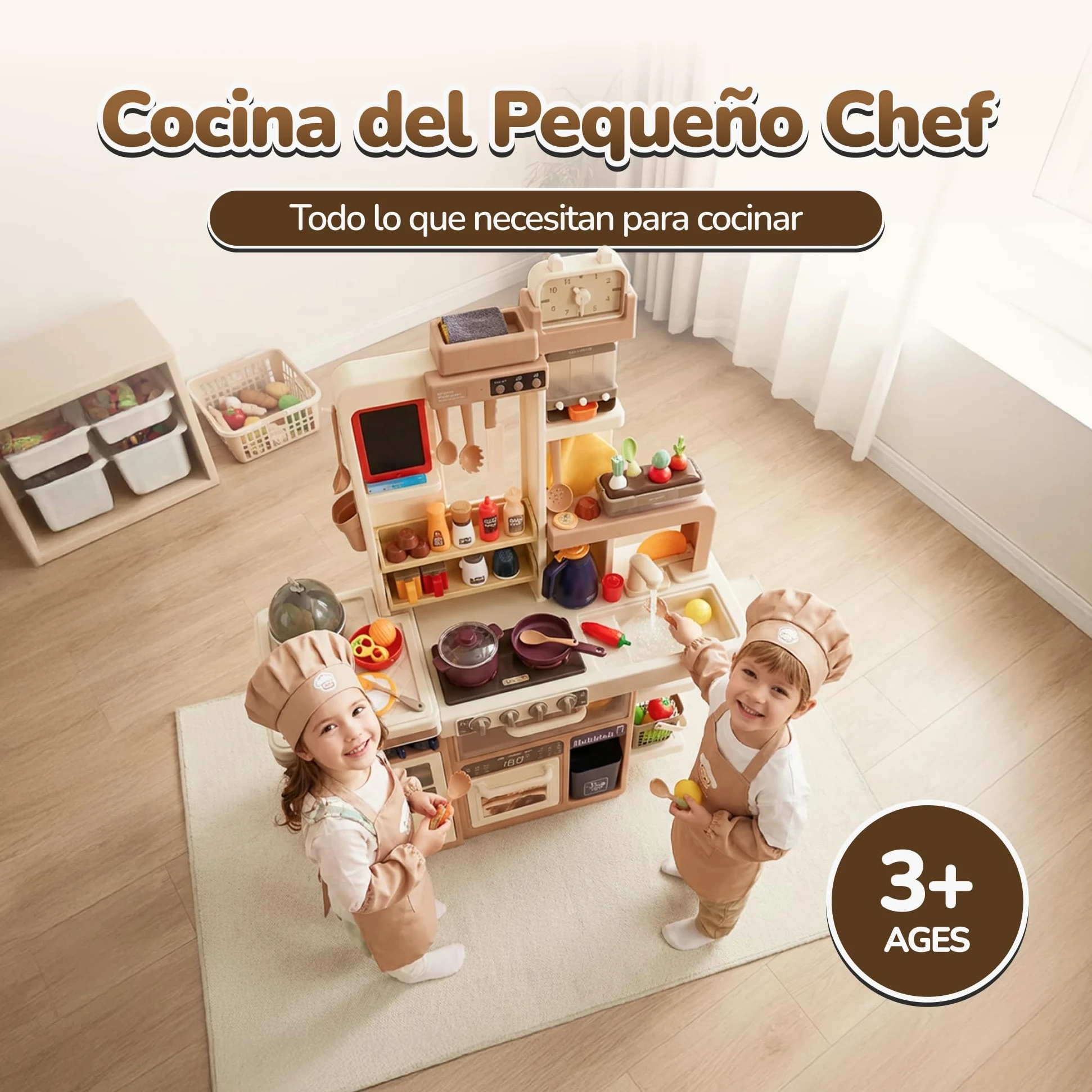 Cocina Infantil Grande con luz y Sonido – Juguete con Funciones Reales y Accesorios – Grifo, Vapor, Cocina de Huevos, Pizarra – para niños a Partir de 3 años