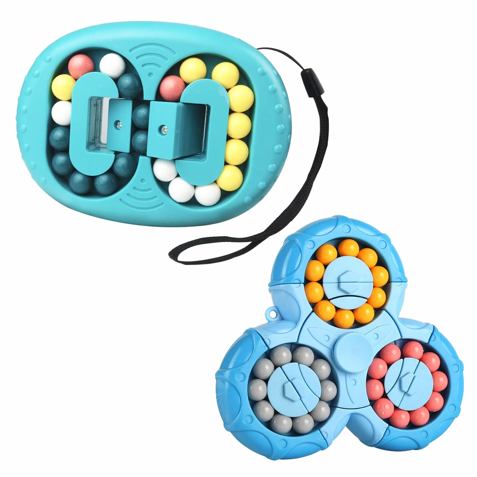 Set 2 en 1 Magic Bean - Juego de Habilidad-IQ Game-Magic Cube- Aliviar el estrés y Reducir la ansiedad Regalos navideños para Adultos y niños (Azul+Azul)