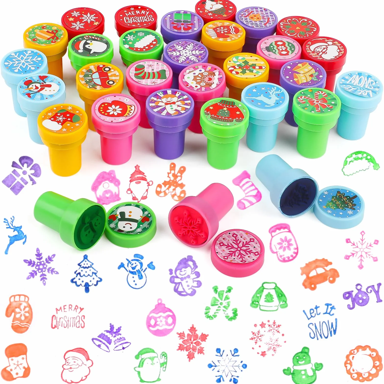 Sellos Navideños para Niños, 30 Piezas de Sellos de Juguetes, Sellos Autoentintables para Niños, Juego de Sellos para Bolsas de Fiesta de Navidad, Regalos de Fiesta, Juguetes Navideños