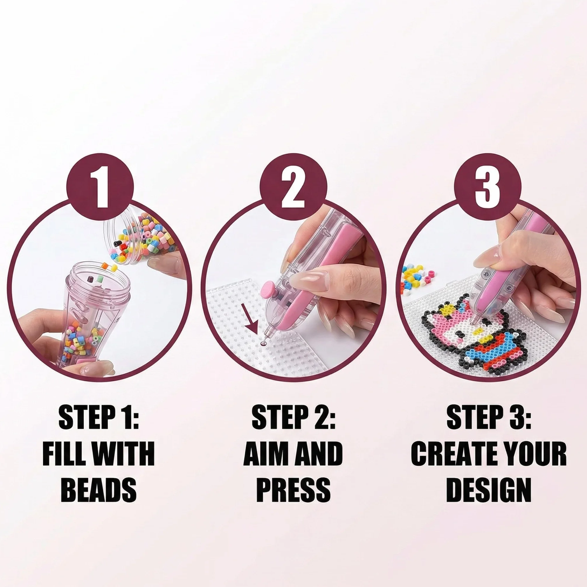 Pluma Para Cuentas Fuse Beads 2.6Mm, Distribuidor De Cuentas Fusibles Para Decoraciones Diy Navideñas Y Caseras, Interacción Padre-Hijo Y Manualidades Para Niños(Rosa)