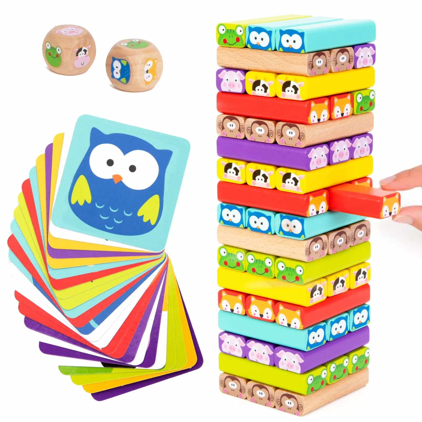 Nene Toys Torre de Bloques Infantil de Madera 4 en 1 – Juego de Mesa Educativo para Niños 3-9 años