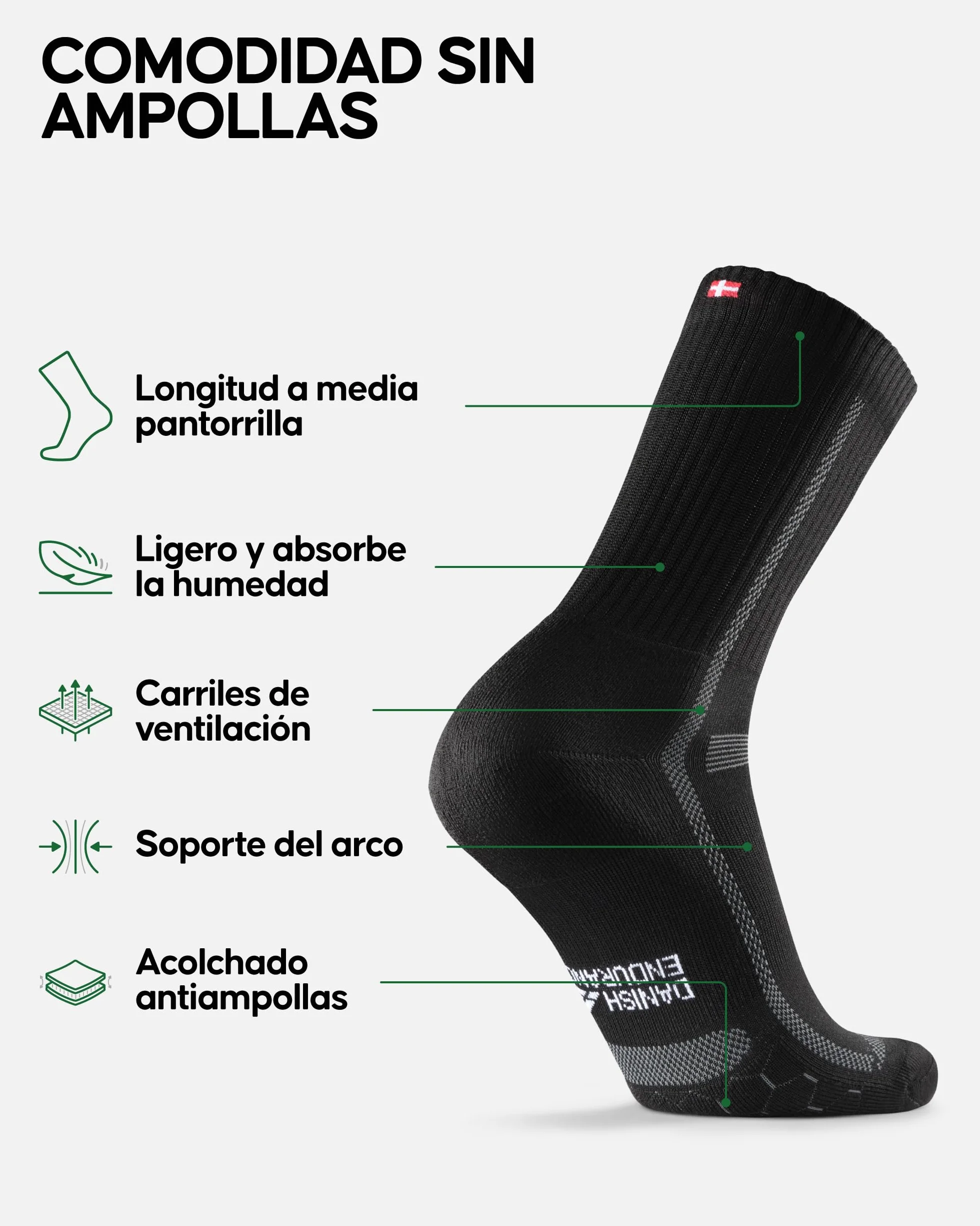 DANISH ENDURANCE Calcetines Running Altos Anti Rozaduras para Correr Largas Distancias Hombre Mujer 3 Pack