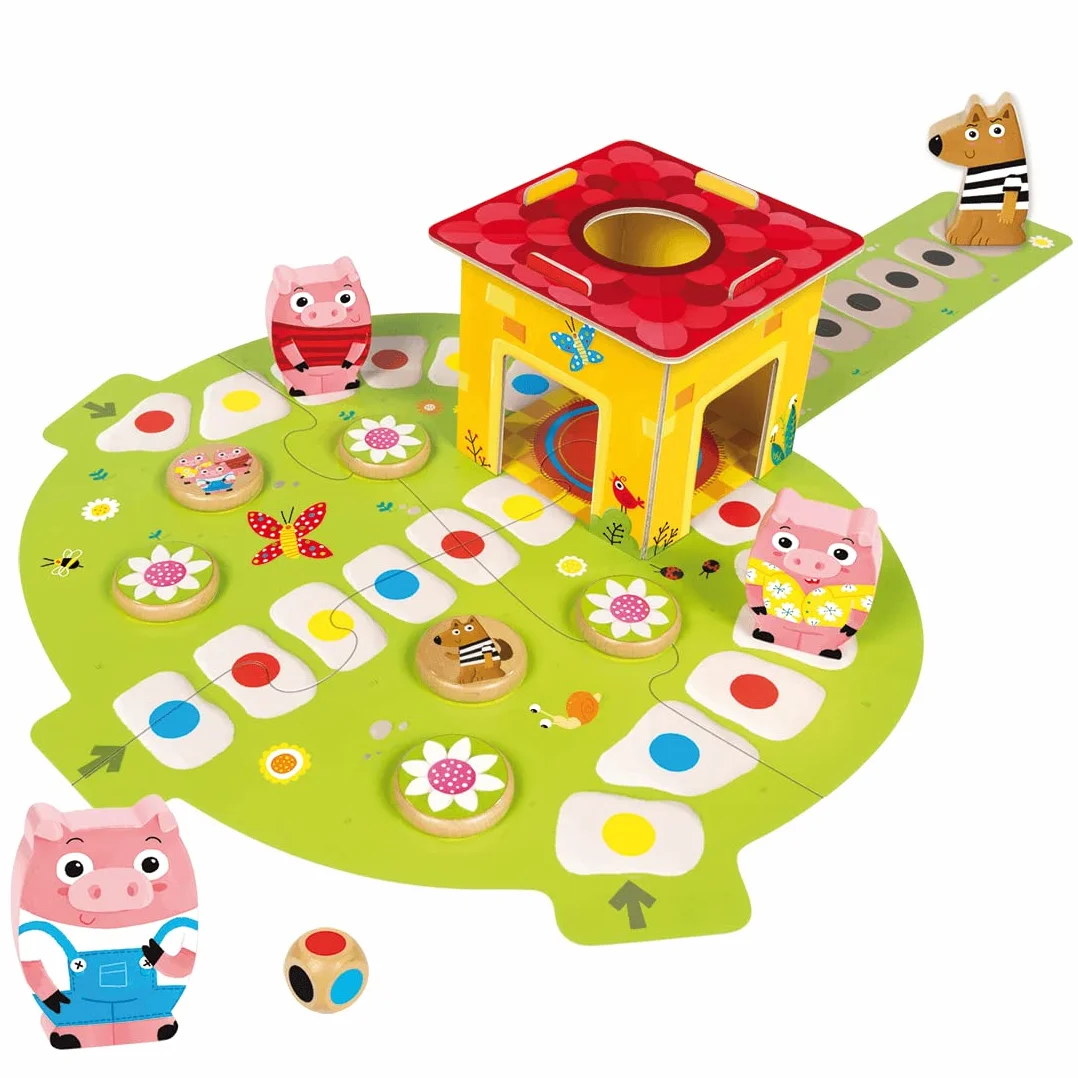 Goula Los 3 Cerditos Juego de Mesa Educativo Preescolar para Niños a Partir de 2 Años con Piezas de Madera y Tablero Puzle