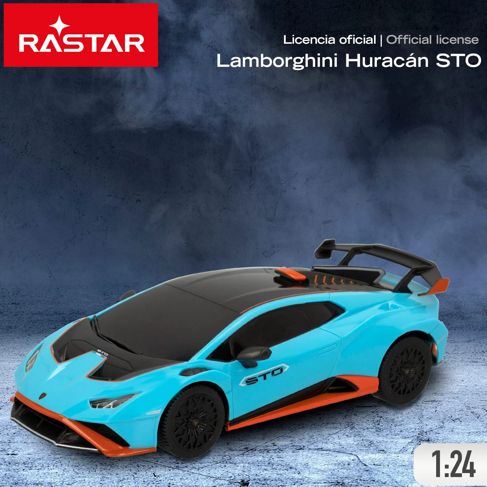 ColorBaby - Coche teledirigido Lamborghini Huracán STO, radiocontrol, Azul con Negro Escala 1:24, para niños y para Adultos, Juguetes para niños teledirigidos (46987)