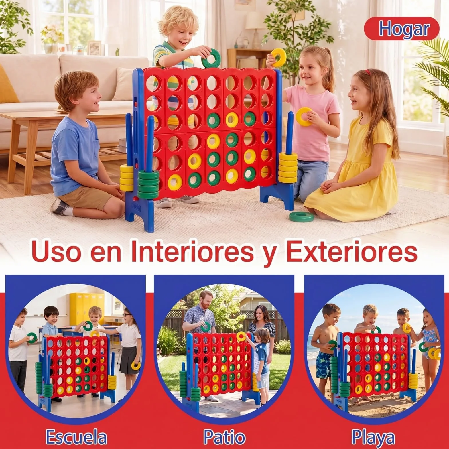 COSTWAY Juego de Match Juego de Aritmético y Educación con 42 Anillos Gigantes y Controles Deslizantes para Niños y Adultos (Azul y Rojo)