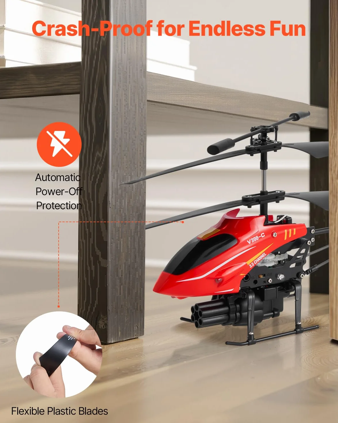 VEVOR Helicóptero de Control Remoto de 2,4 GHz 3,5 Canales con Modo de Disparo, Retención de Altitud Despegue/Aterrizaje con una Sola Tecla y Luces LED Juguete para Niños Mayores de 14 Años