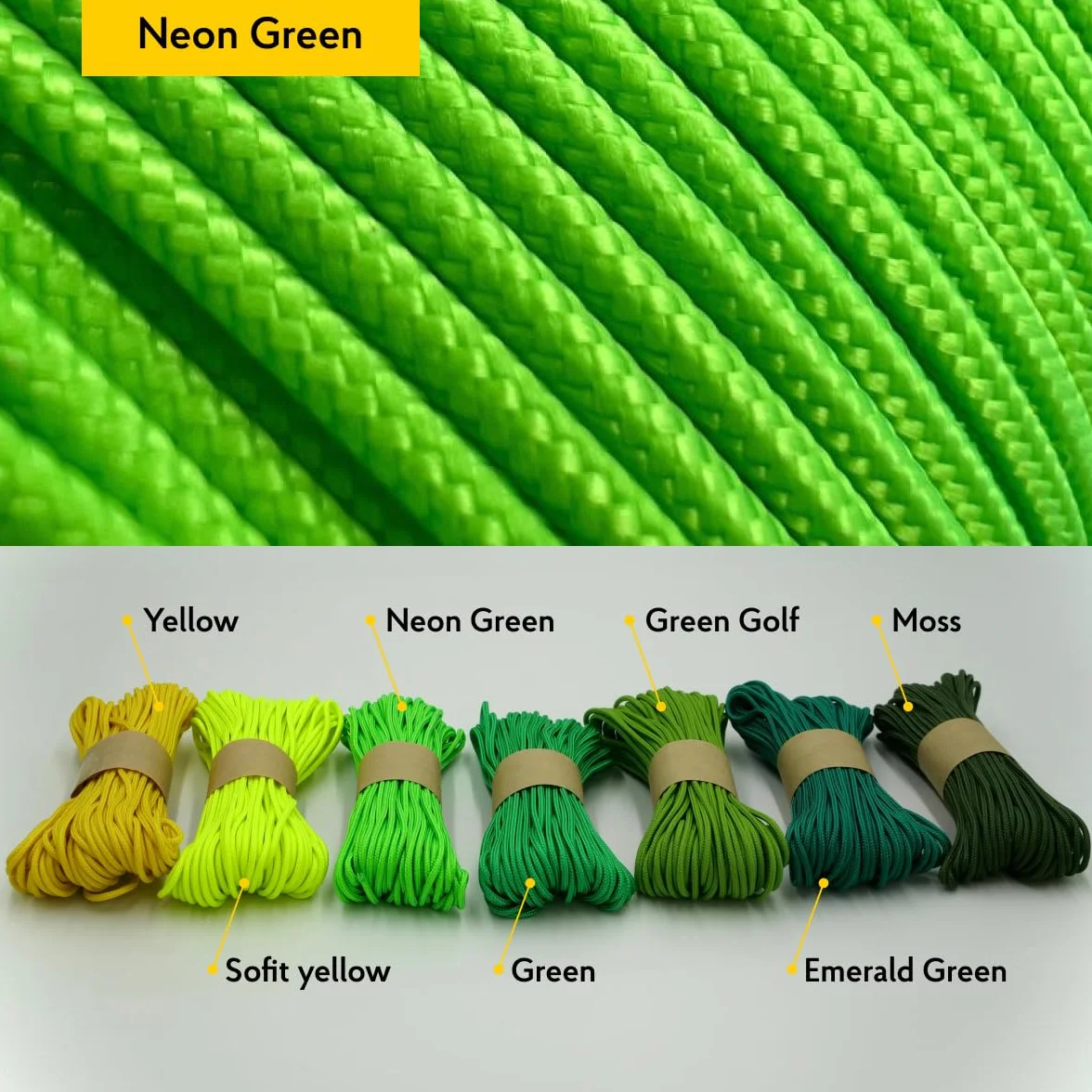 Cuerda de Nailon Paracord 275 de 2 mm, 100% Nailon, 3 Hebbras, 50 y 100 m