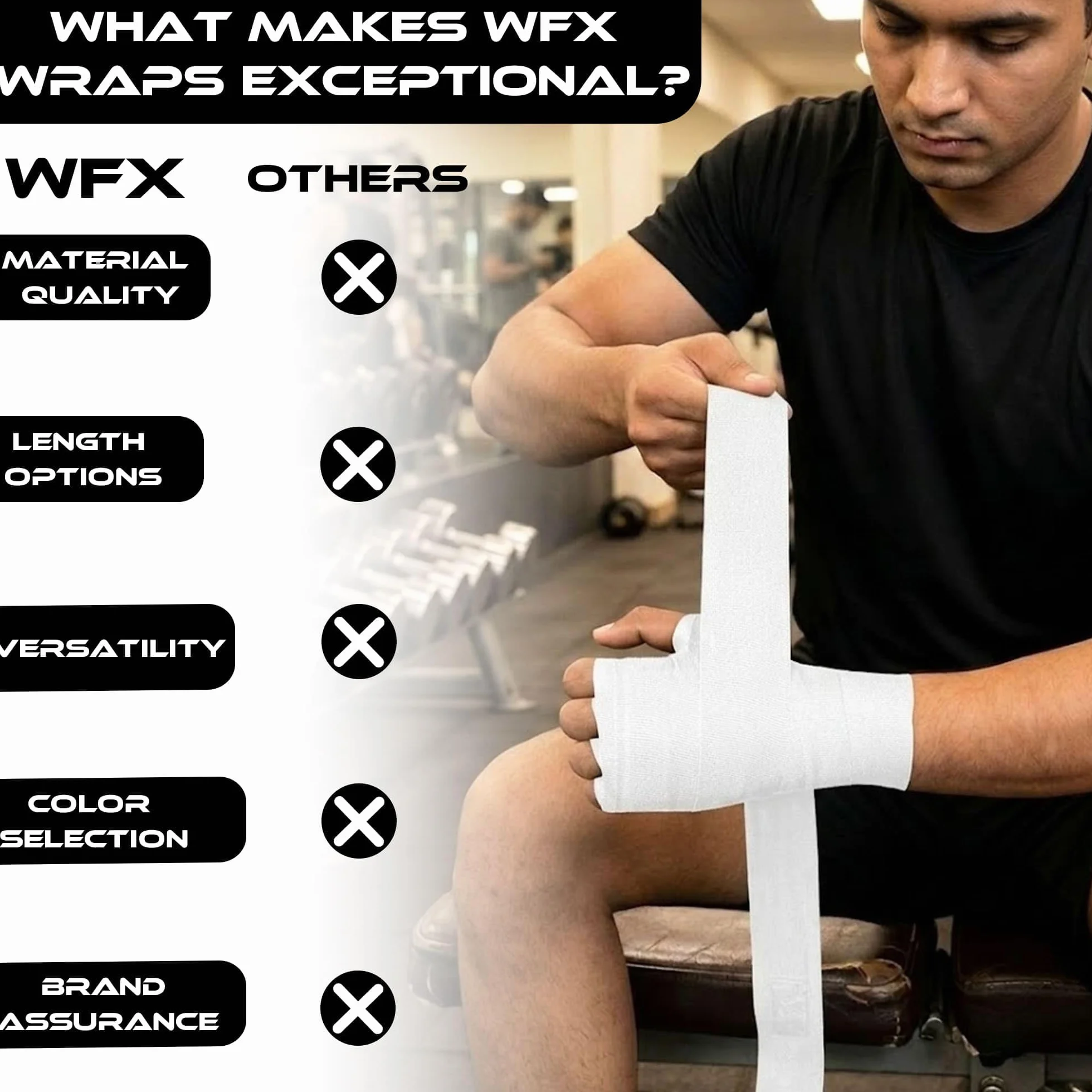 WFX Vendas Boxeo Artes Marciales 3,5-4,5 Metros Guantes Interiores Correas Apoyo Muñeca Bolsa Entrenamiento Elástica Pesada Muay Thai