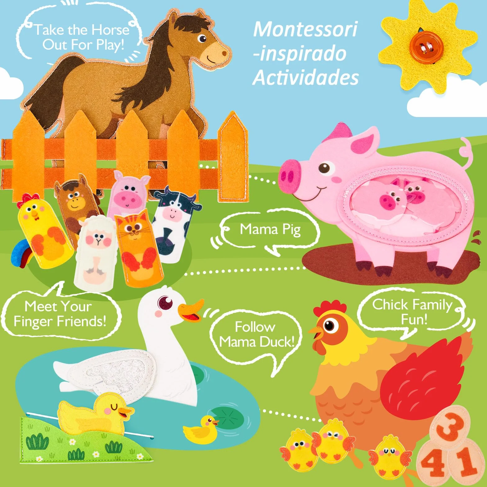 hahaland Libro Montessori 1 año - Busy Board Montessori Juguetes Interactivo Niños 1 2 3 año - Busy Book Fieltro Paneles Educativos Regalo para Niño Niña