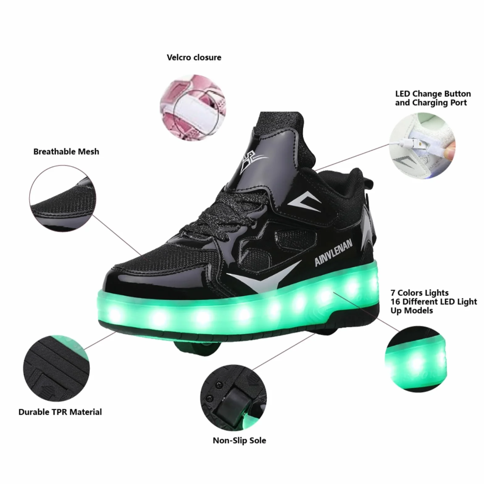 Zapatillas para niños con Dos Ruedas, luz Ajustable Cambio de Color, Carga USB, universales 27–40 EU