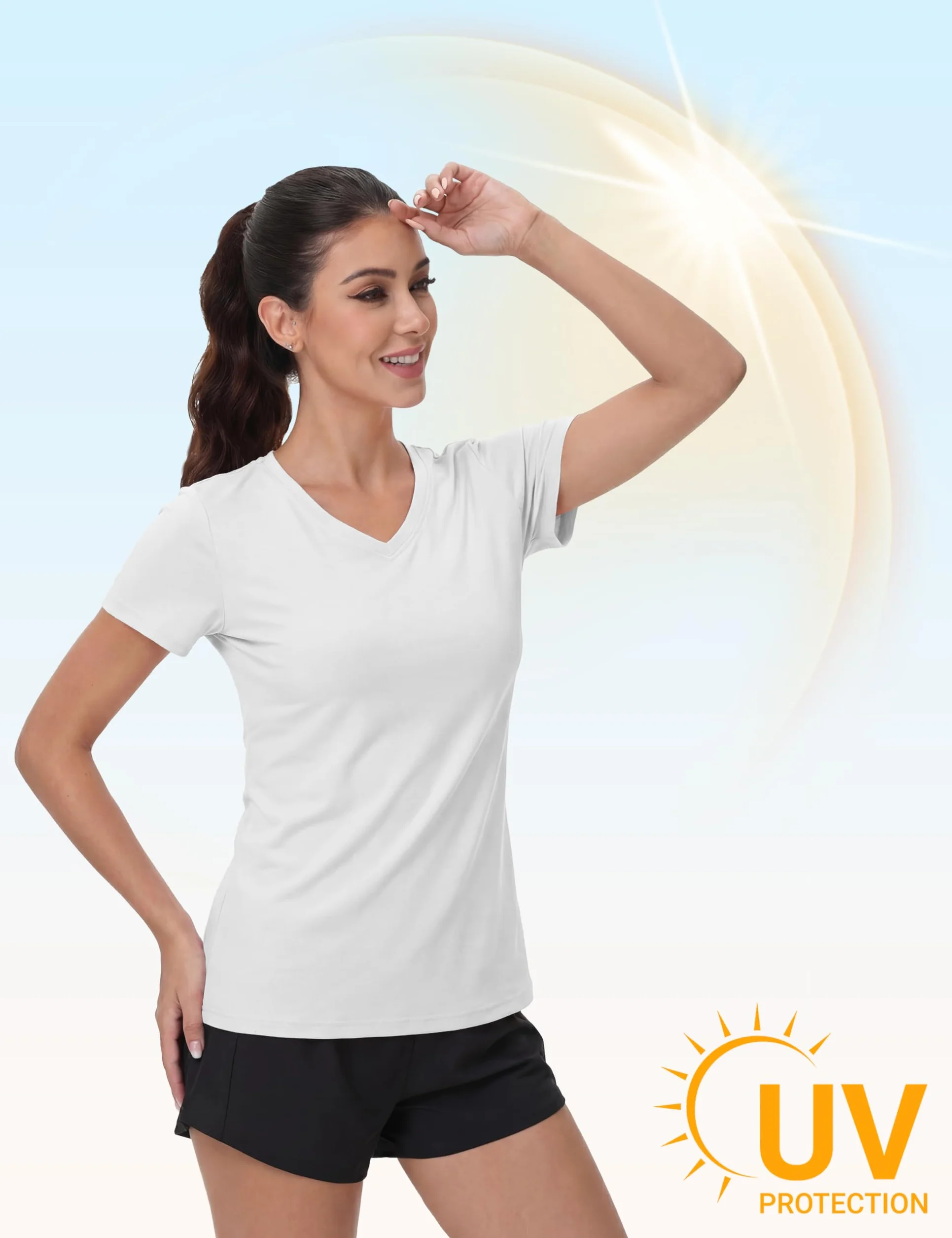 MAGCOMSEN Camisetas Deportivas Mujer Manga Corta UPF 50+ V Cuello Transpirable Secado Rápido