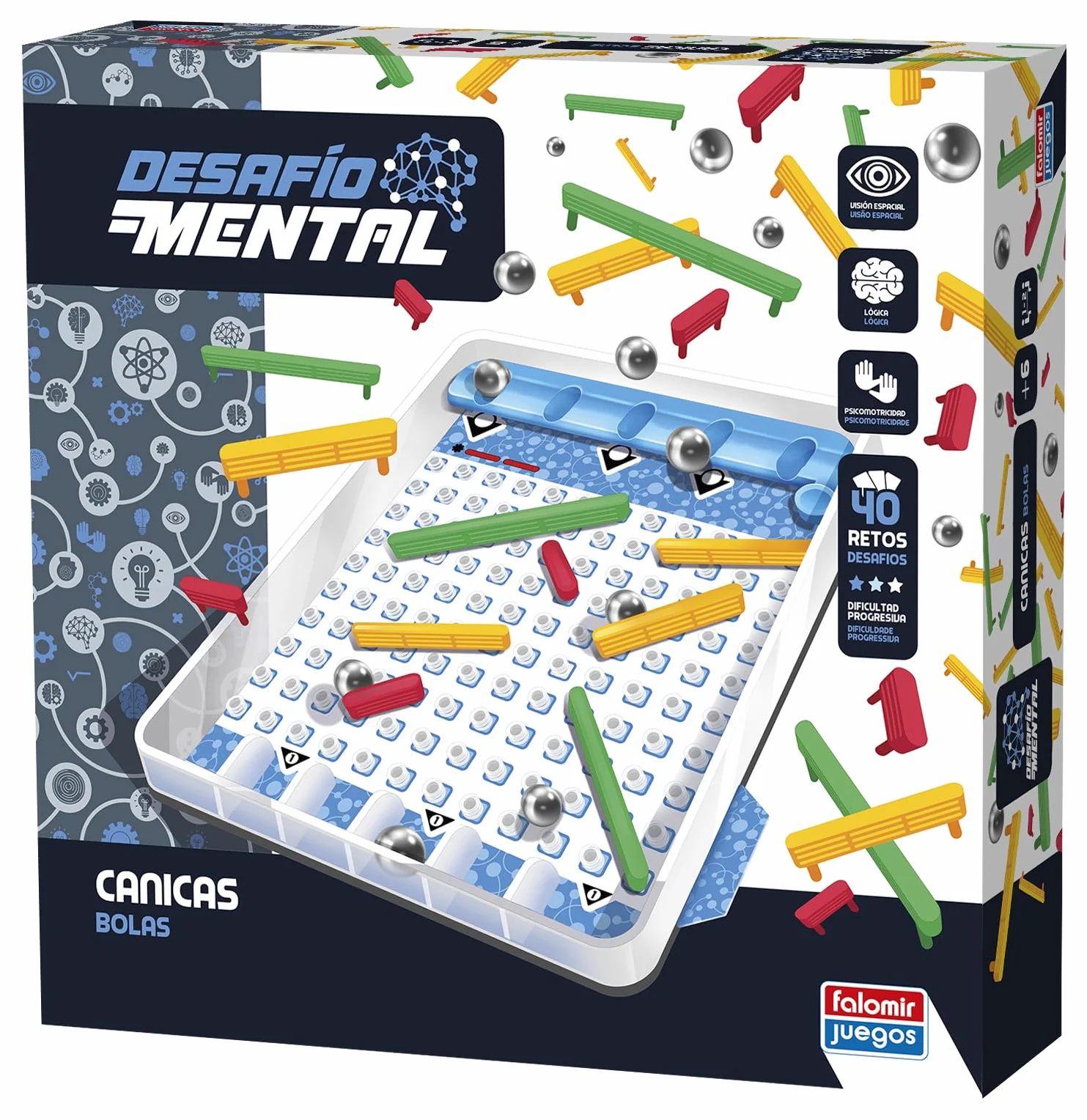Falomir - Canicas Desafío Mental - Canicas y Barreras | Juego de Lógica y Destreza Visual | para 1 Jugador (Edad 6+)