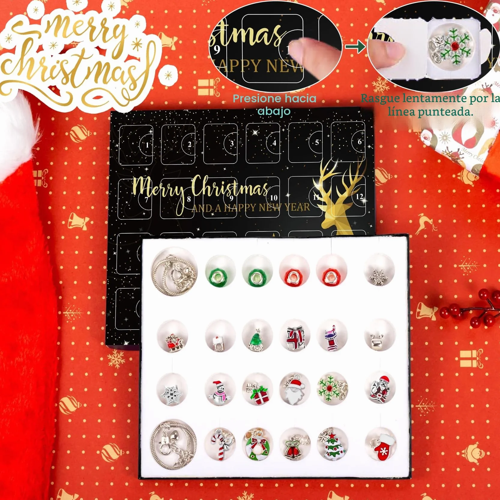 Adwenskalenda 2025 - Calendario de Navidad para niños, joyas para niñas, con 24 manualidades, pulsera, kit de Navidad, calendario de cuenta regresiva para adolescentes, niñas, 6, 7