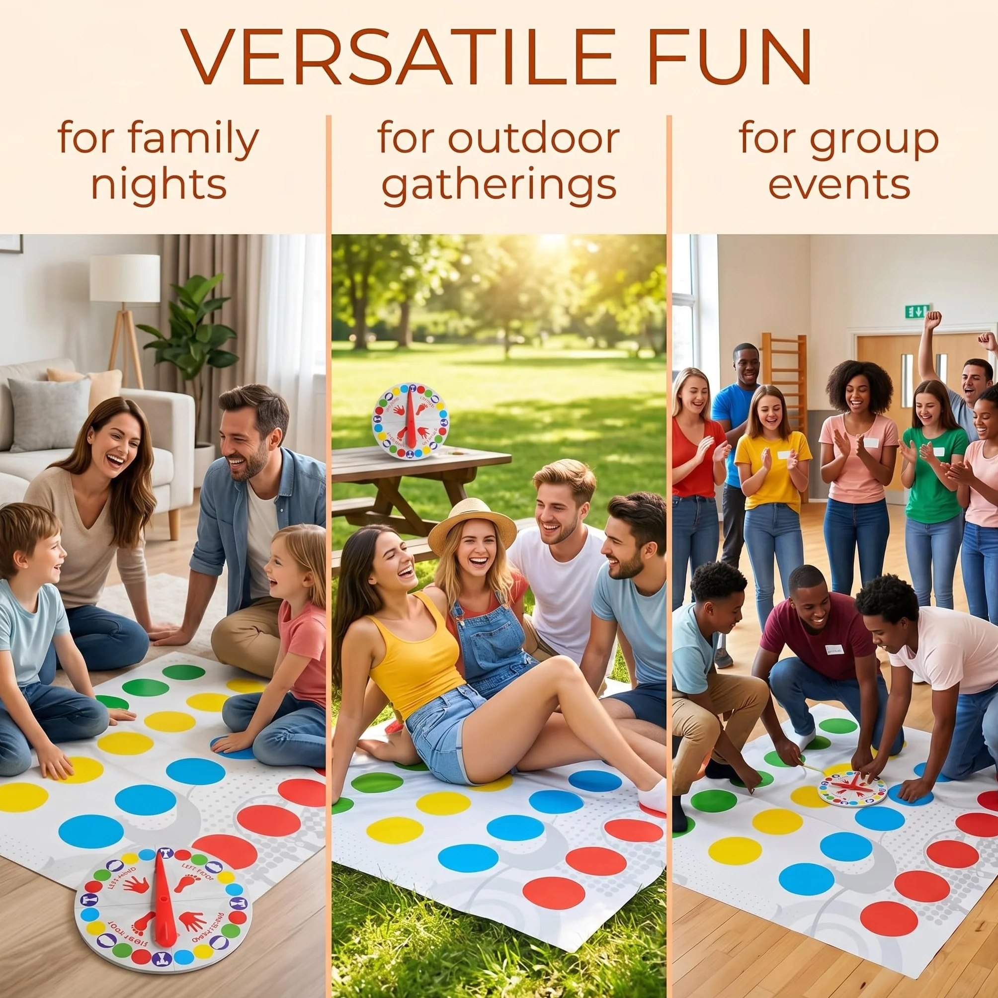 Juego Twister divertido, juego Twister para niños de 6 años en adelante, para 2 jugadores o más, diversión interactiva para toda la familia, juego de suelo Twister con tapete