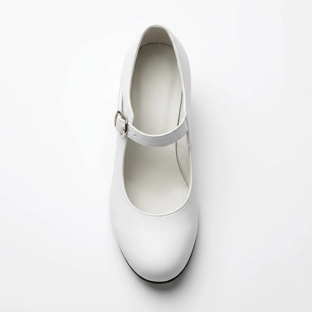 Zapatos de Baile Flamenca Tacones para Niña Blanco y Negro Hechos a Mano España
