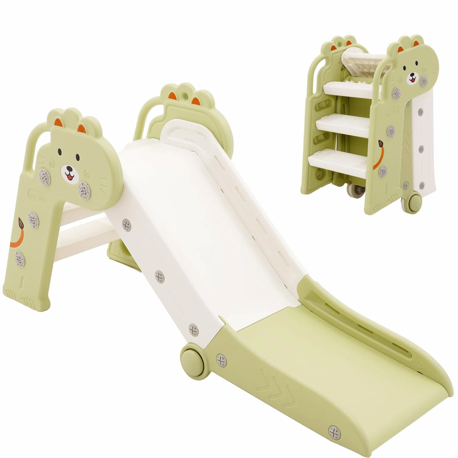 HOMCENT Tobogán para Niños Plegable, para Exteriores e Interiores, para 1-3 años, tobogán de jardín para niños, Esquinas Redondeadas, Ahorra Espacio, 111x54x37 cm, Verde