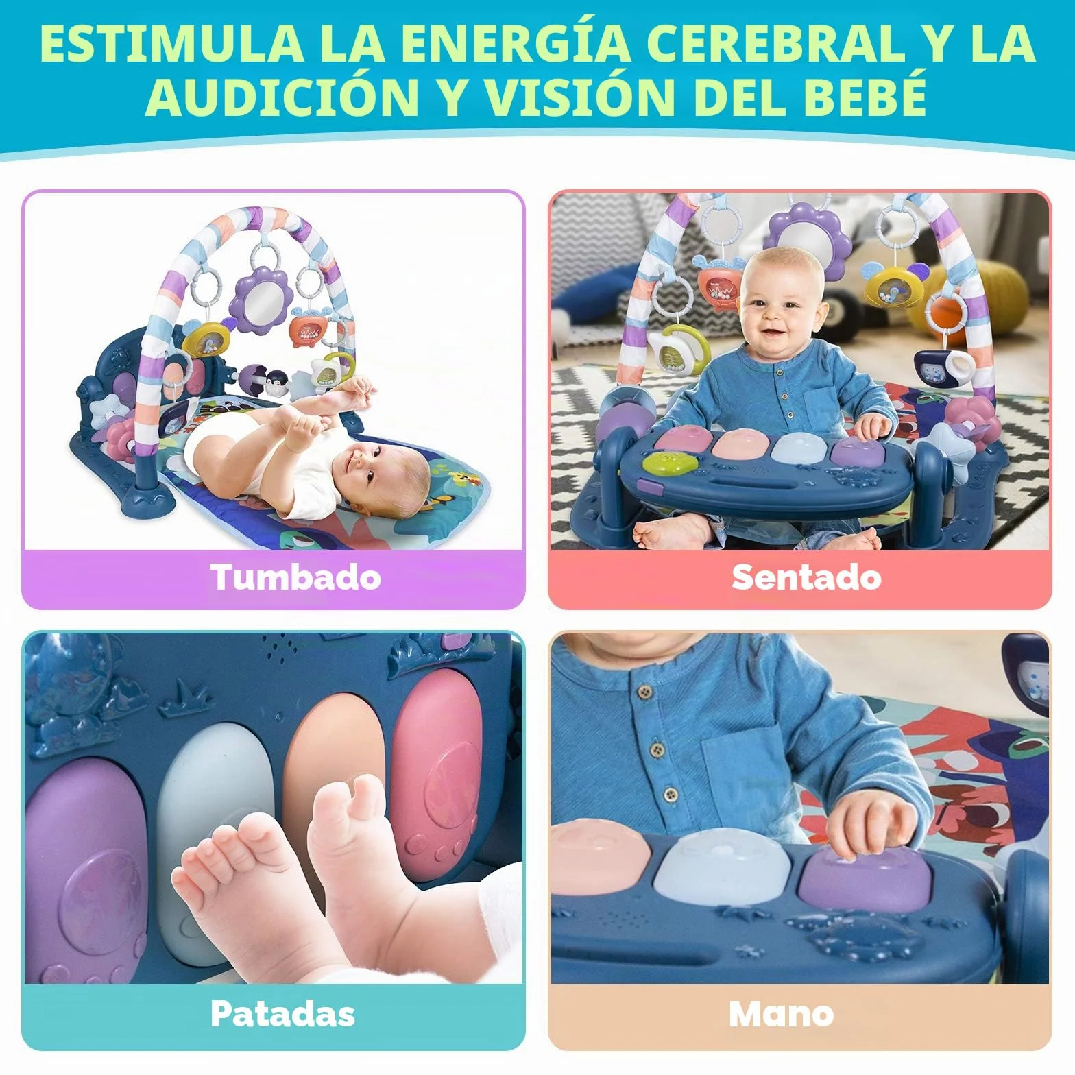 caterbee Alfombra de Juego de Piano para bebé, Juguete de Actividades para recién Nacidos con Piano, tapete de Juego para Gimnasio de Actividades para niños pequeños (Rosa)