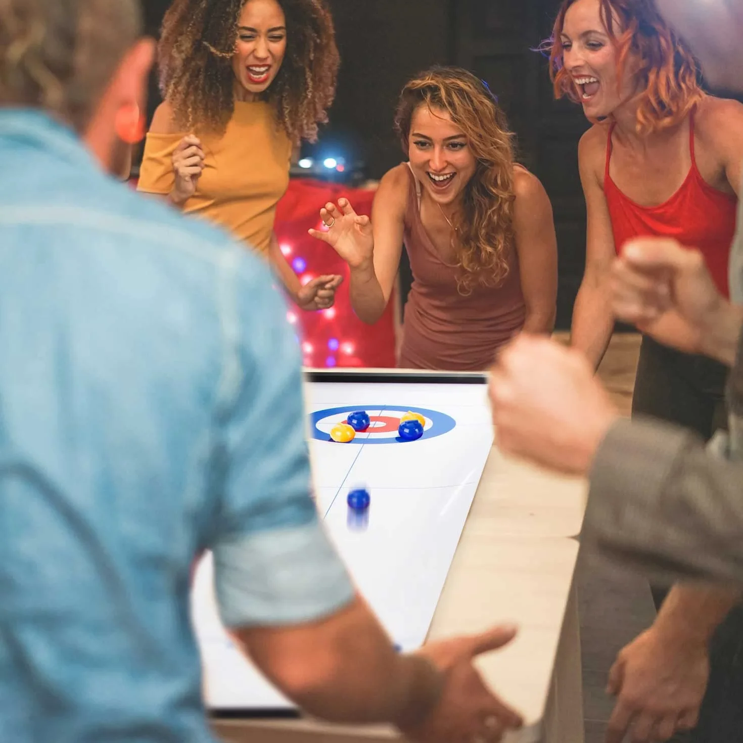 Kids United® Curling Juego Familiar de Tablero de Curling Juego de Mesa de Bolos sobre Hielo para niños y Adultos