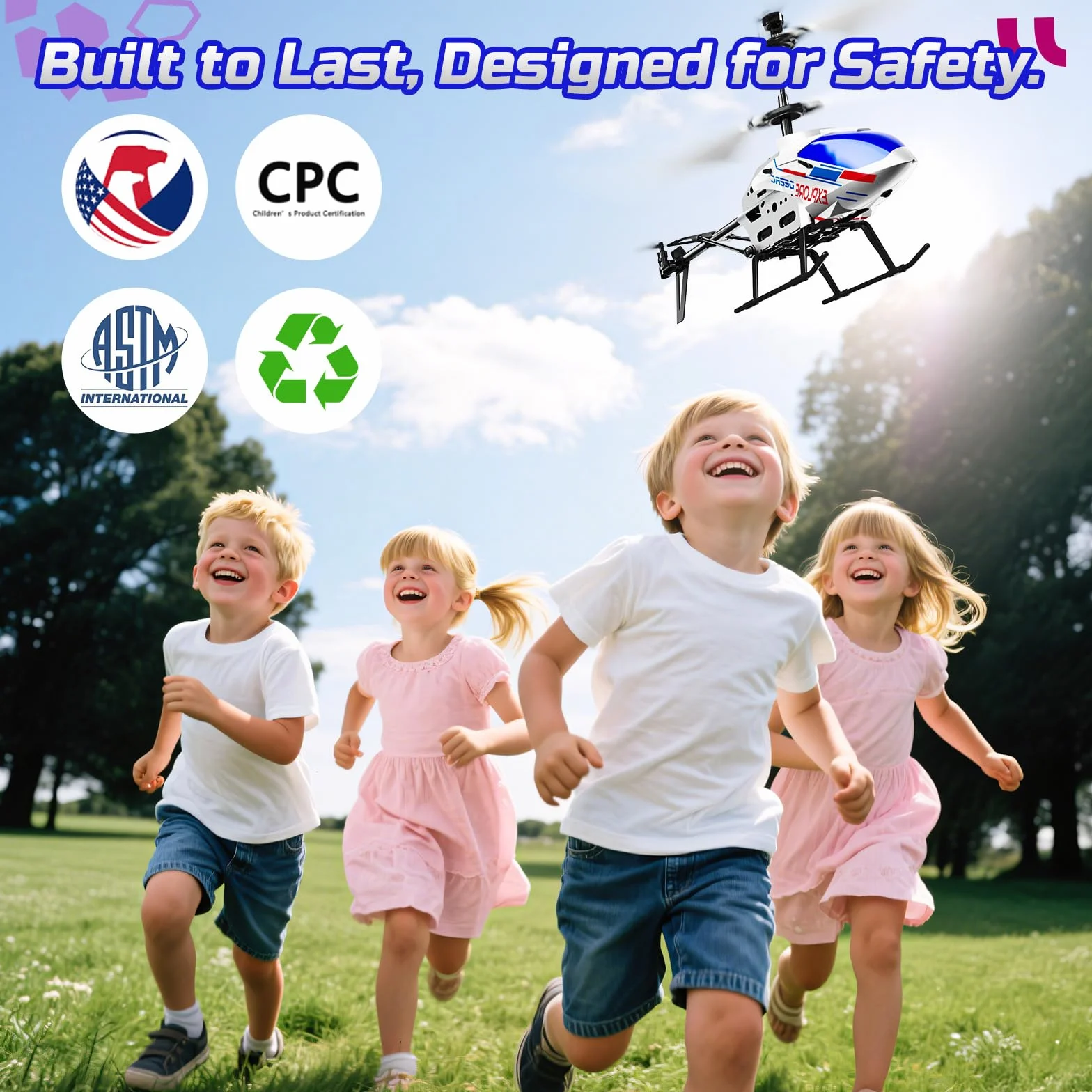 DEERC DE28 Helicóptero de Control Remoto para Principiantes, helicóptero RC de Interior con iluminación LED, helicóptero RC, 3,5 HP con función de giroscopio, Regalo para niños de 12 años en adelante