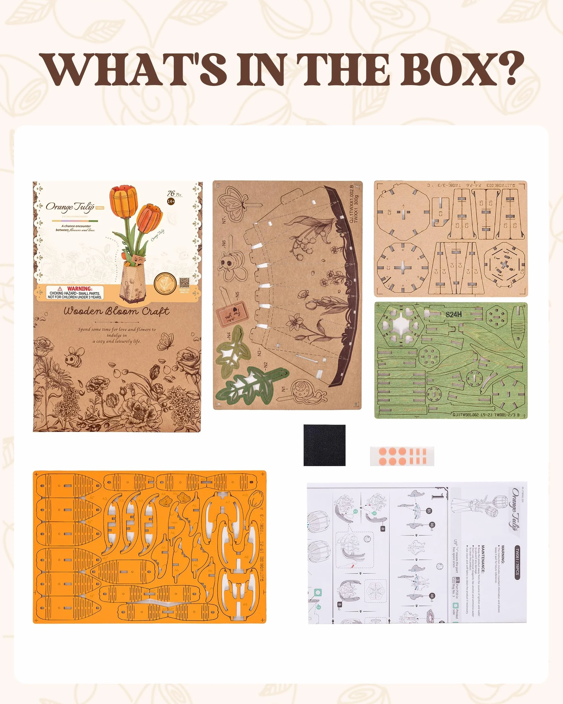 Robotime Flor Puzzles 3D Madera Maquetas para Construir Adultos Tulipane Naranja