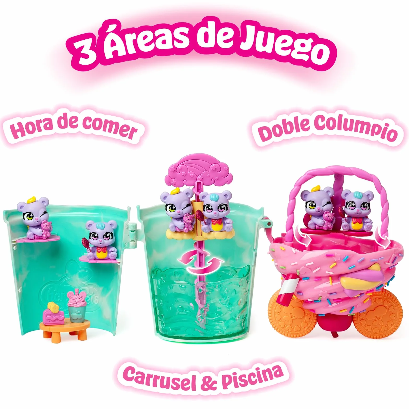 Smoothie Fun Park Bear Twins. Casita con Parque de Atracciones en Forma de Smoothie: Incluye 1 Smoothie, 2 Figuras exclusivas “Color Reveal” y 3 Accesorios