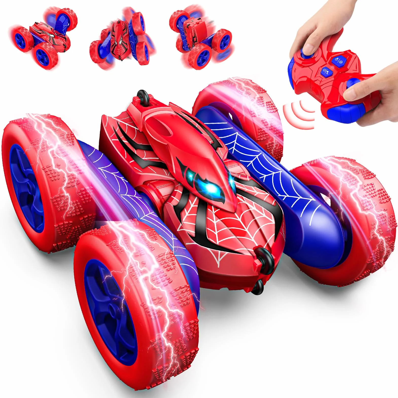 Coche Teledirigido Monster Truck 2,4Ghz 360° Rotación Luces Batería Recargable Type-C Niños 3-12 Años