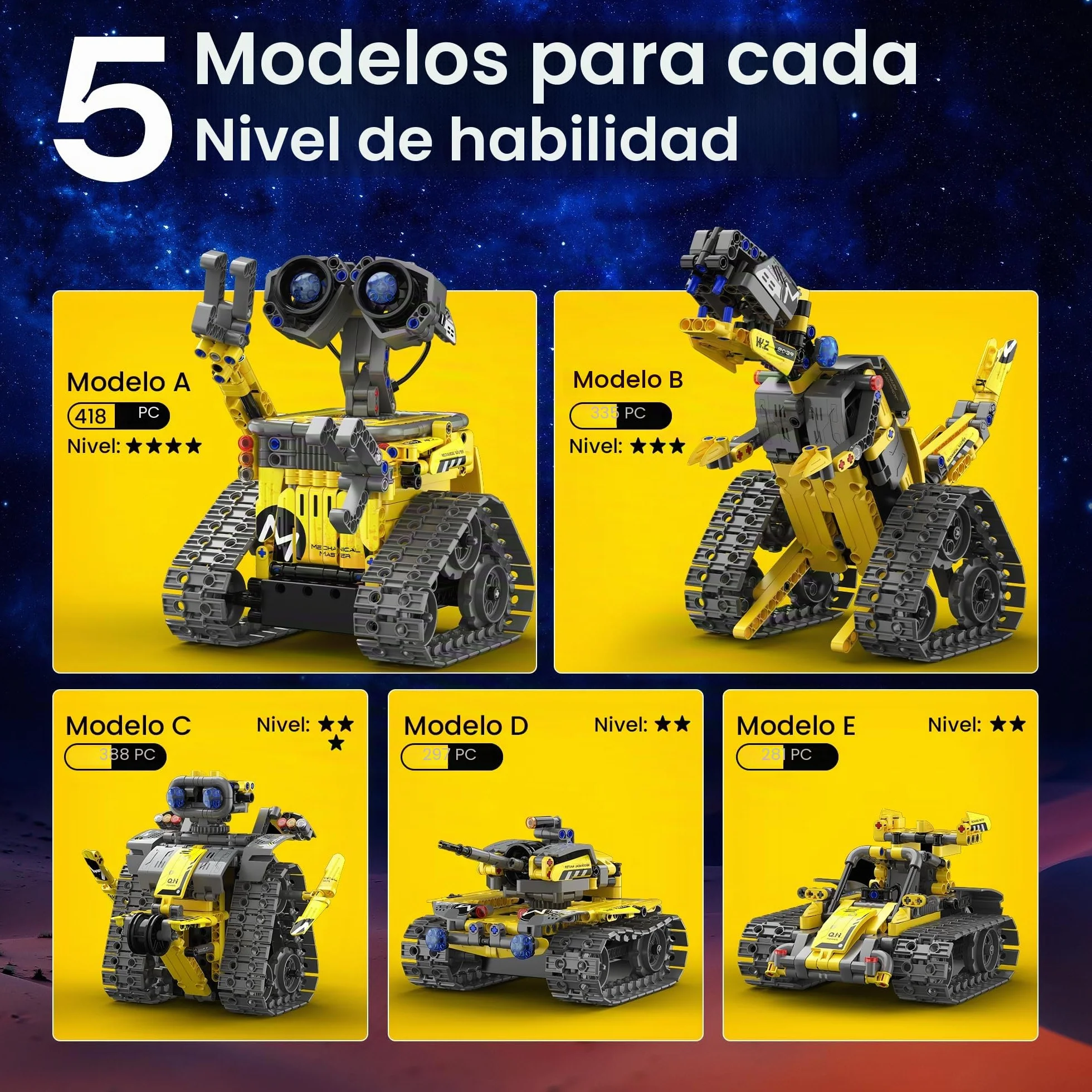 Sillbird 5 en 1 Kit de construcción de Robots con Mando a Distancia Stem Regalos para niños de 8-13 años, Codificación Juguetes Robóticos para Niños Cumpleaños（488 Piezas）