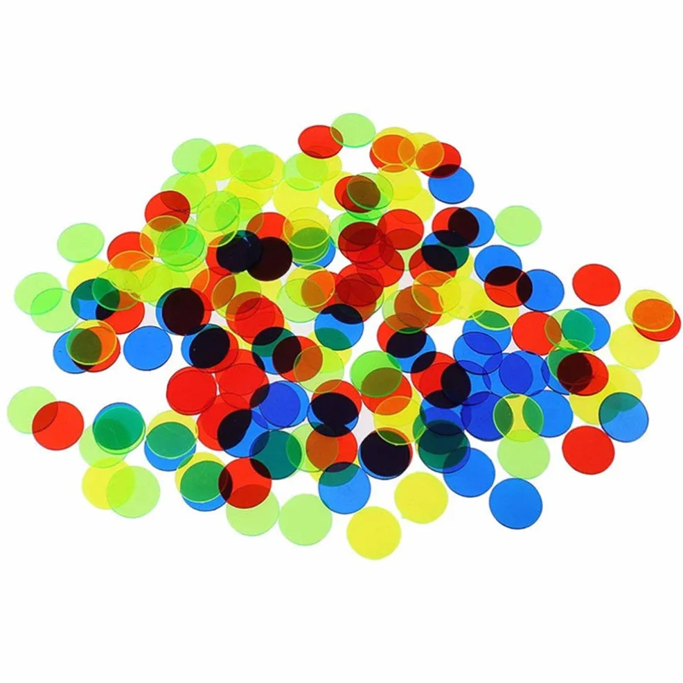 TOYANDONA 500 Marcadores de Plástico Transparentes Y Coloridos con Chip de Conteo de Bingo (Multicolores)