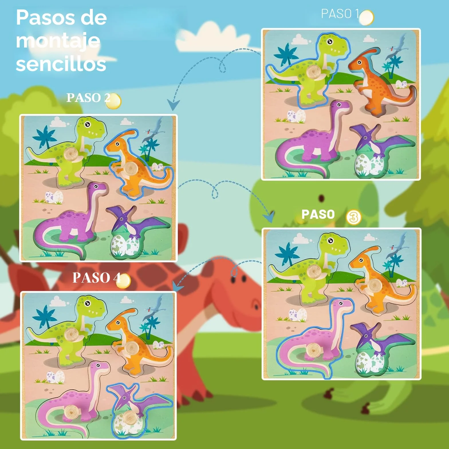 Puzzle Madera 1 2 Año 4Pcs Puzzles Infantiles de Madera con Mango Juguetes Montessori Bebe Rompecabezas Educativos