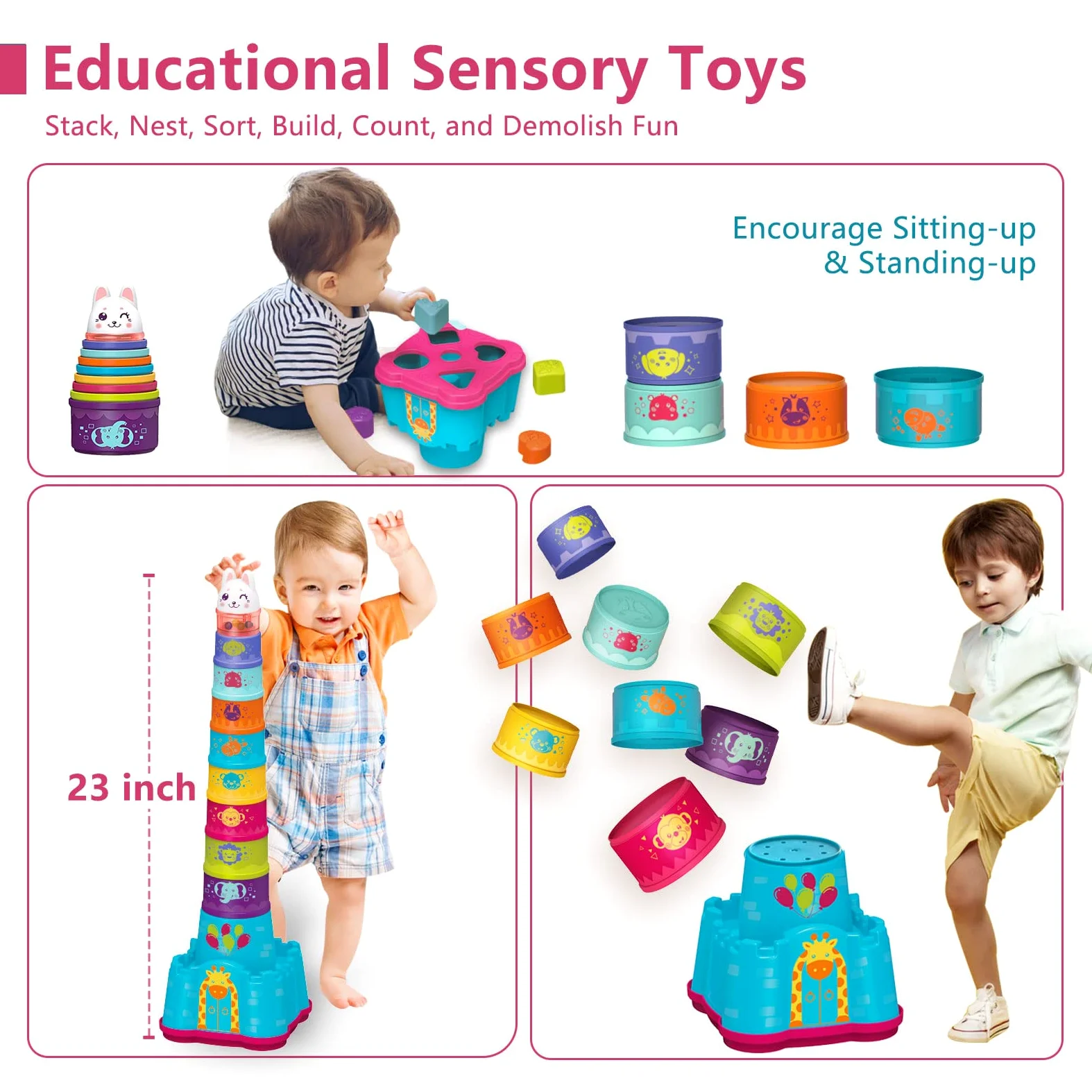 LTKFFFdp - Juguete apilable para bebés de 1 a 3 años, clasificador de forma de copa para bebés de 6-12-18 meses, bloque de aprendizaje apilable, regalo de cumpleaños para niñas y niños de 9